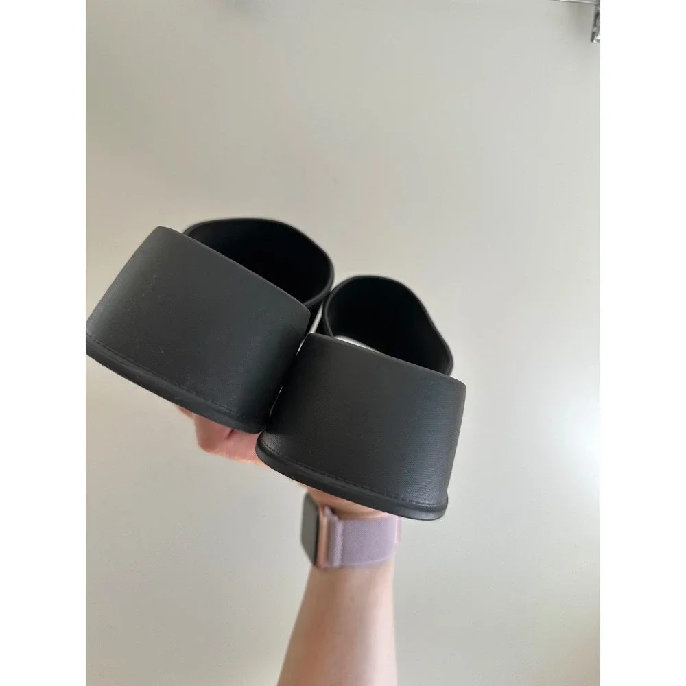 Zaxy Platform Slide Sandals Womens Size 8 Black EUC Minimalist Y2K Chunky Sole